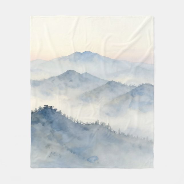 Nebeliger Wasserfarben-Landschaft Gebirge Fleecedecke (Vorderseite)