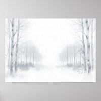 Nebeliger Weißer Birkenwald Winter Aquarell Poster