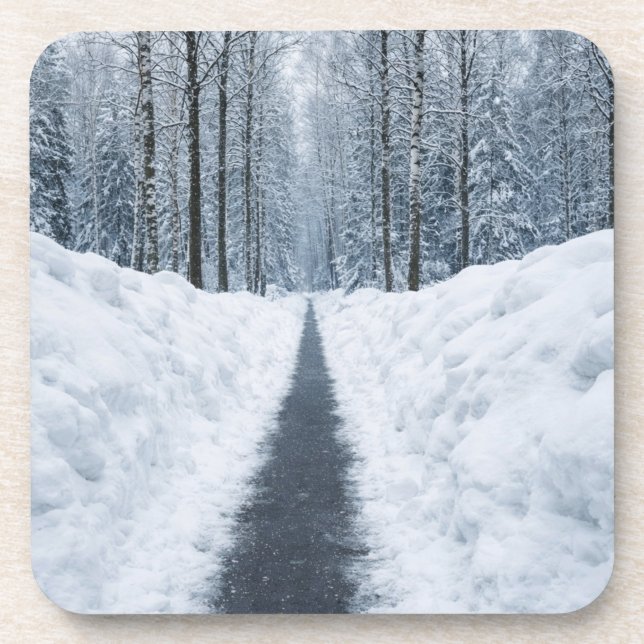 Nebeliger Winterwaldweg Winterlandschaft Getränkeuntersetzer (Vorderseite)