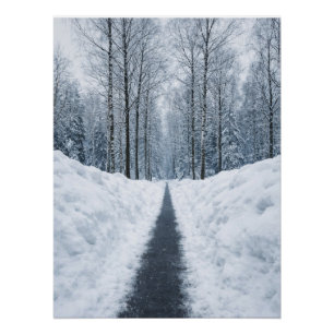Nebeliger Winterwaldweg Winterlandschaft Poster