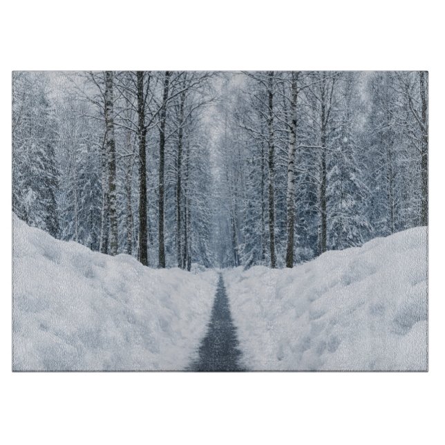 Nebeliger Winterwaldweg Winterlandschaft Schneidebrett (Vorderseite)