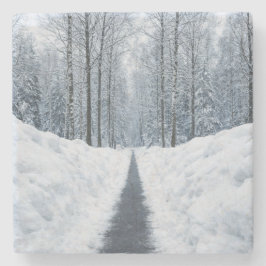 Nebeliger Winterwaldweg Winterlandschaft Steinuntersetzer