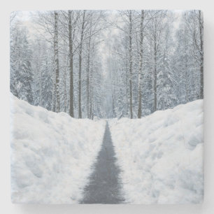 Nebeliger Winterwaldweg Winterlandschaft Steinuntersetzer
