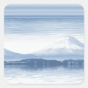 Nebelspitzen – Wasserfarben-Gebirgslandschaft Quadratischer Aufkleber
