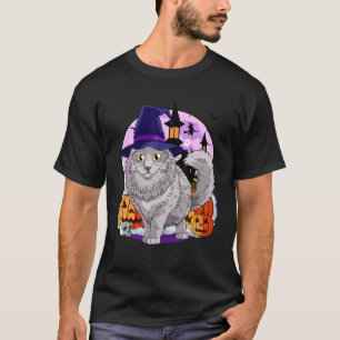Nebelung Cat Niedlich Halloween Hexenkürbis T-Shirt