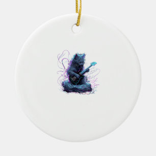 Nebelung-Katze spielt elektrisches Gitarre Rock T- Keramik Ornament