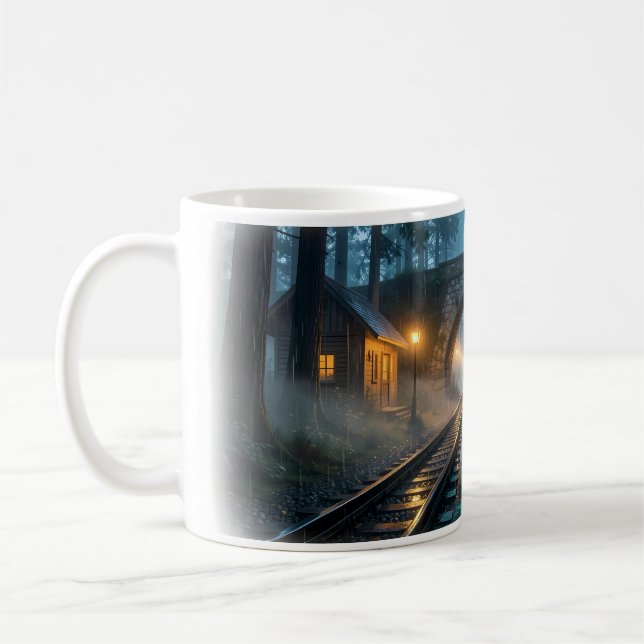 Nebelwald-Eisenbahn-Laternen-Passage-Tasse Kaffeetasse (Links)