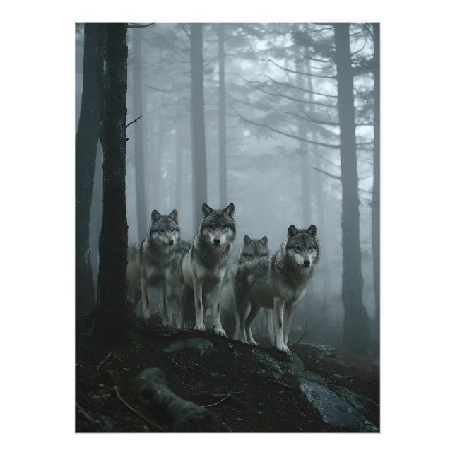 Nebelwald-Wolfpack Fotodruck (Vorne)