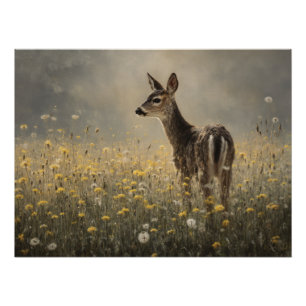 Nebelwiese Reh Naturdruck Poster