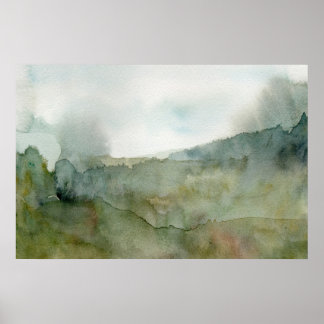 Nebelwiese Wasserfarbenlandschaft Poster