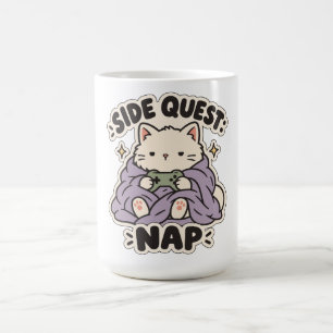 Nebenquest-Nickerchen-Verschlafener-Gamer-Katze Kaffeetasse