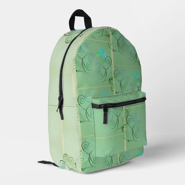 Neblige Kleeblätter Bedruckter Rucksack (Rückseitige Ecke links)