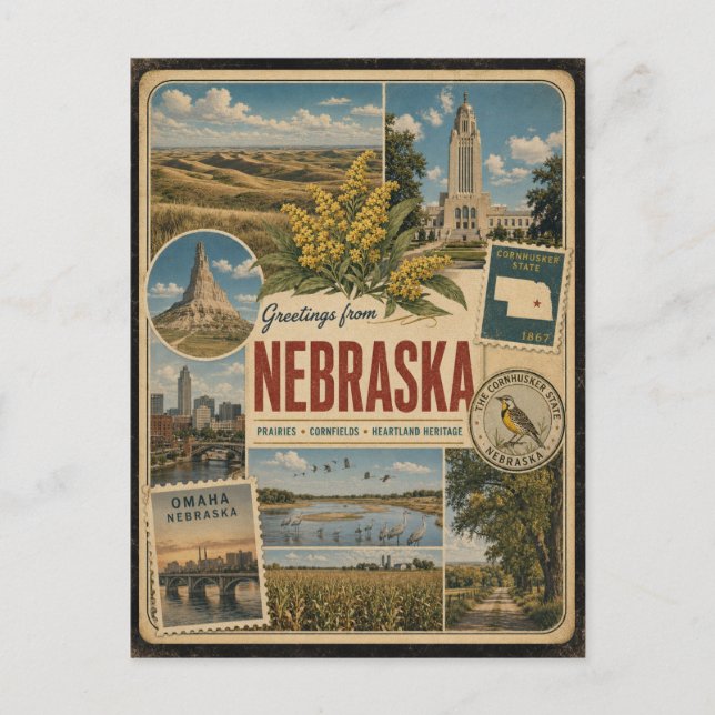 Nebraska Authentische Vintage-Postkarte Postkarte (Vorderseite)