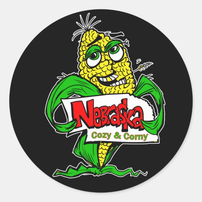 Nebraska Cartoon Corn Cob Runder Aufkleber (Vorderseite)