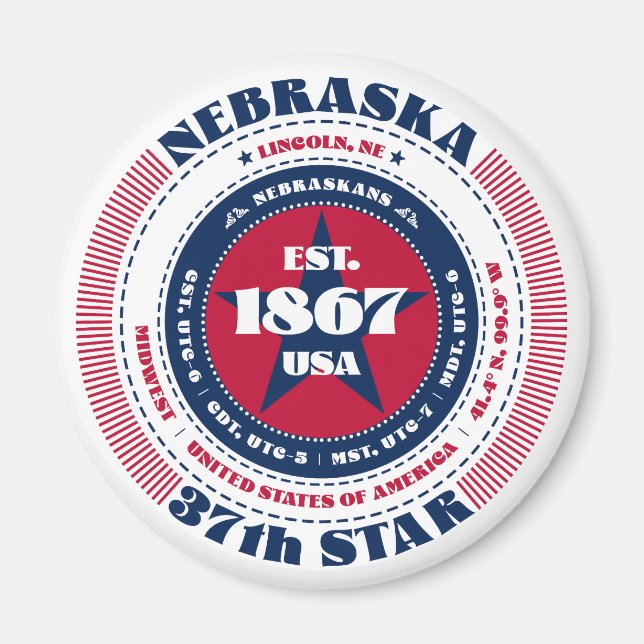 Nebraska Circle Typografy Souvenir Magnet (Vorne)