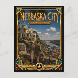 Nebraska City Nebraska Vintage Art Deco Goldenes Z Postkarte