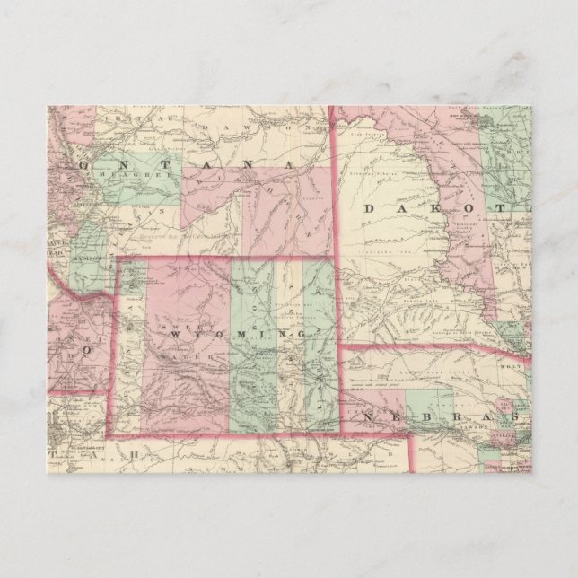 Nebraska, Dakota, Idaho, Montana und Wyoming Postkarte (Vorderseite)