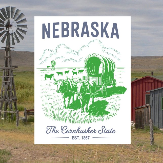 Nebraska Der Cornhusker Staat Est. 1867 Oxen Postkarte (Nebraska The Cornhusker State Est. 1867 Oxen Postcard
)