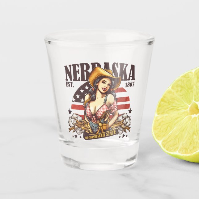 Nebraska Der Cornhusker-Staat Schnapsglas (Vorderseite)