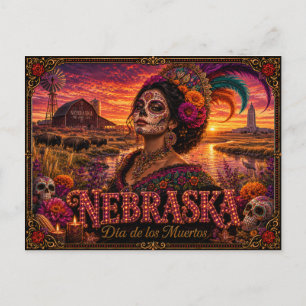 Nebraska Día de los Muertos Retro Postkarte