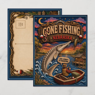 Nebraska Gone Fishing Pallid Stör Postkarte