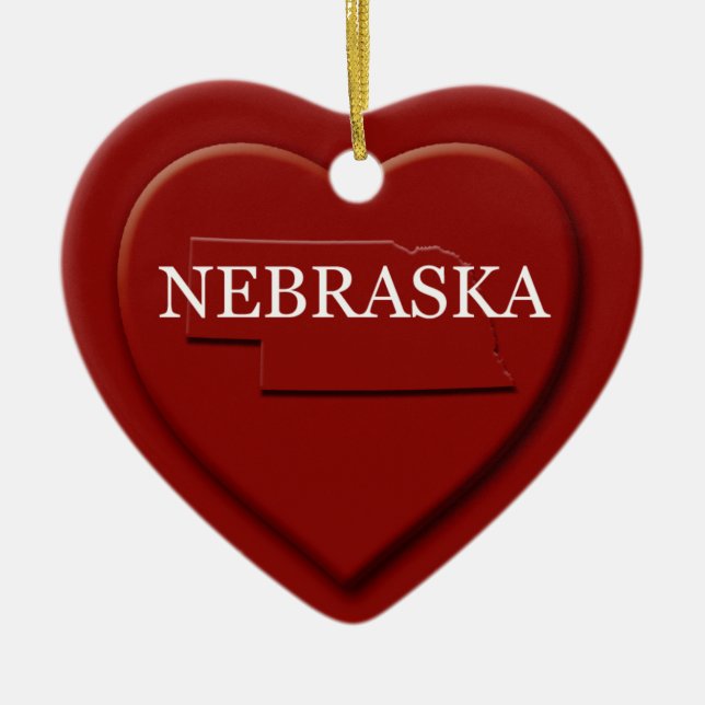Nebraska Herzkarte Weihnachtsdekoration Keramikornament (Vorne)