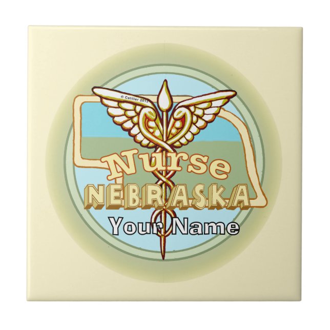 Nebraska Nurse Caduceus Tile Fliese (Vorderseite)