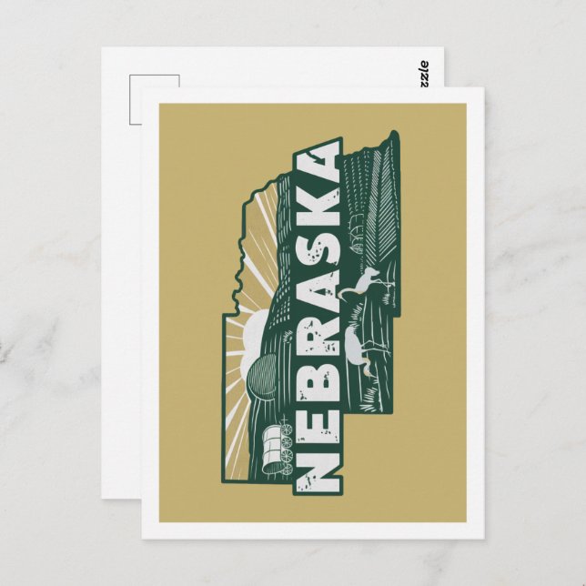 Nebraska Retro Travel Design Iconic US Staaten Postkarte (Vorne/Hinten)