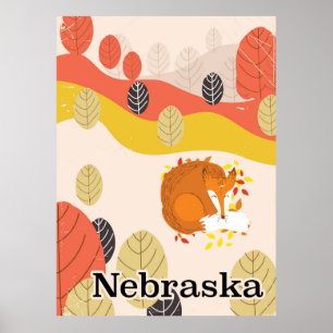 Nebraska Sleeping Fox Vintage Reiseplakat Poster