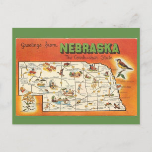 Nebraska Staat Map Postkarte