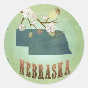 Nebraska-Staats-Karte - Grün Runder Aufkleber