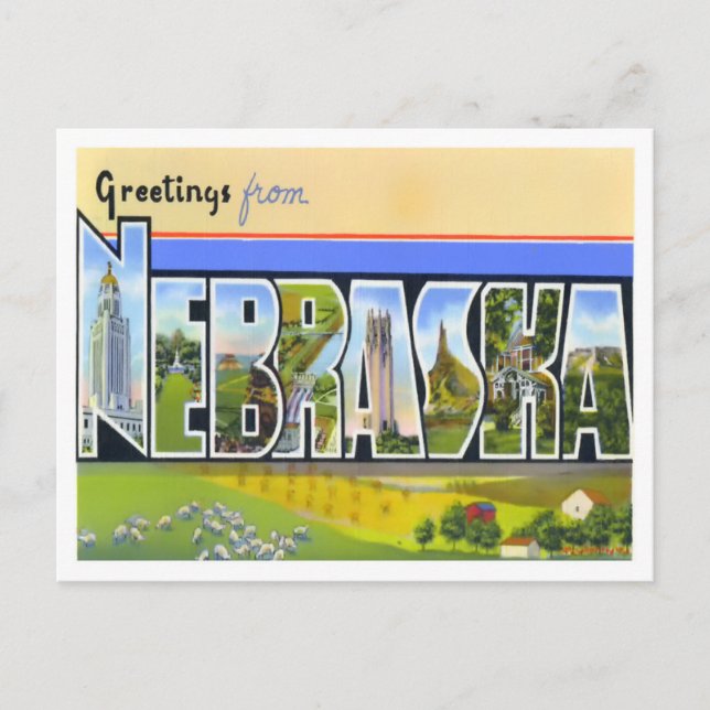 Nebraska Vintag Big Letters Postcard Postkarte (Vorderseite)