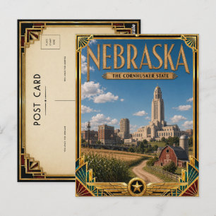 Nebraska Vintage Art Deco Golden Age Postkarte