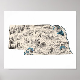 Nebraska Vintage Bildkarte Poster