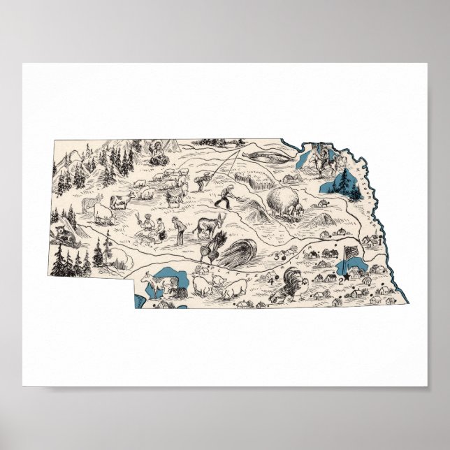 Nebraska Vintage Bildkarte Poster (Vorne)