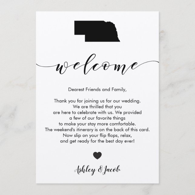 Nebraska Wedding Welcome Letter & Itinerary Card Programm (Vorderseite)