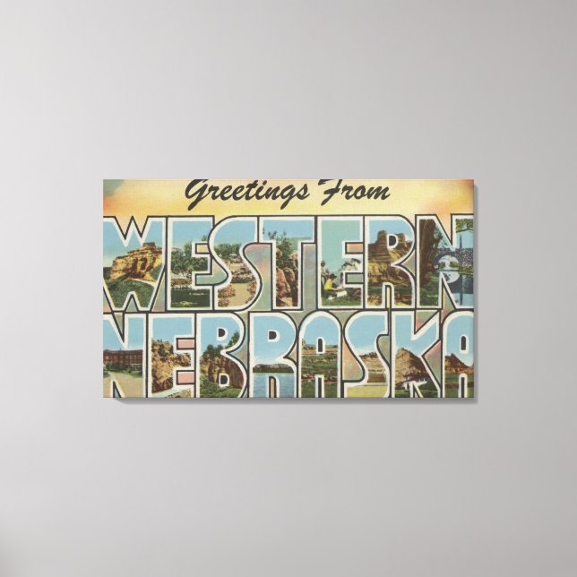 Nebraska (Western) - Große Buchstabenszenen Leinwanddruck (Vorderseite)