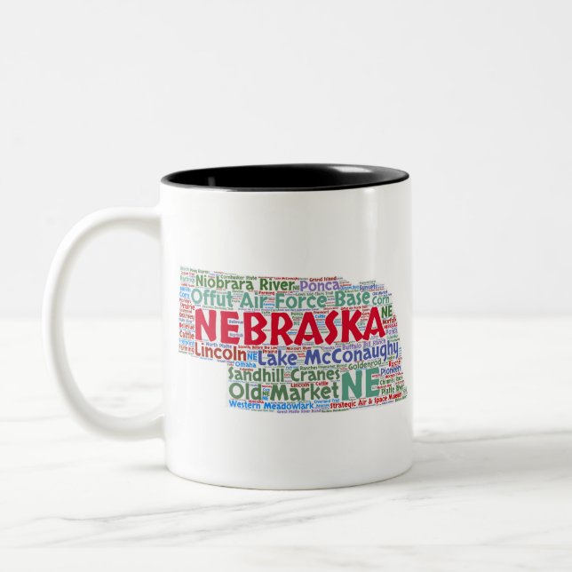 Nebraska-Wort-Wolke Zweifarbige Tasse (Links)