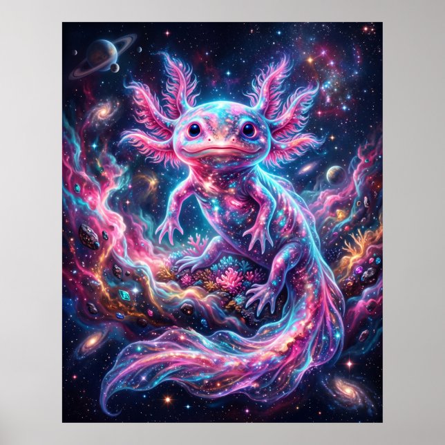 Nebula Axolotl Leuchtender Sternenriff Kunst Poster (Vorne)