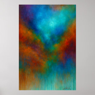 Nebula Cascade - Cyan- und Krimson-Abstrakter Trop Poster