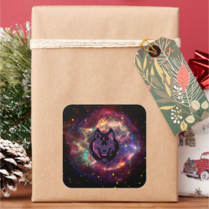 Nebula Guardian – Himmelsvision des Wolfes Quadratischer Aufkleber