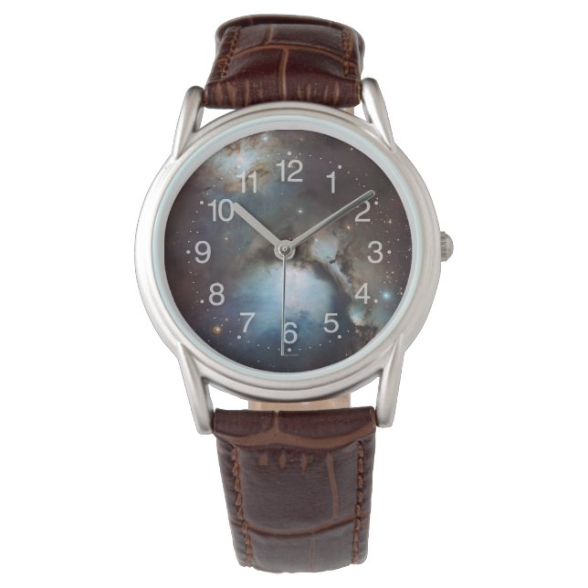 Nebula Orion Astronomisch blau-braune beige Sterne Armbanduhr (Vorderseite)