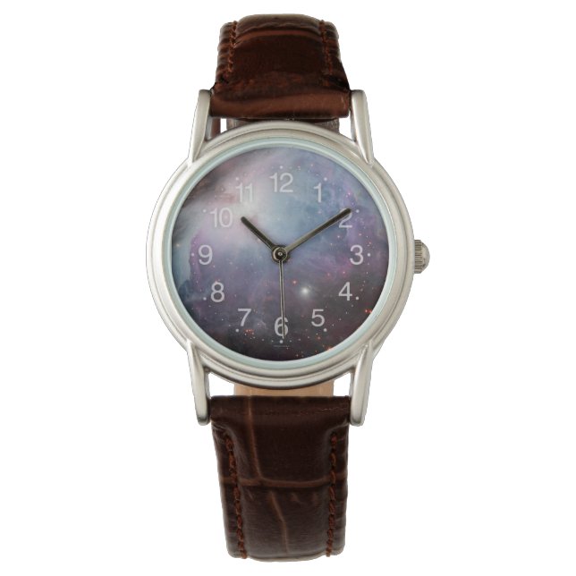 Nebula Orion Astronomisch blau-braune beige Sterne Armbanduhr (Vorderseite)