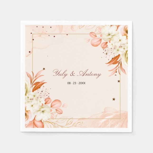 Nebula Peach Terrakotta Sternennacht Hochzeitspapi Serviette (Vorderseite)