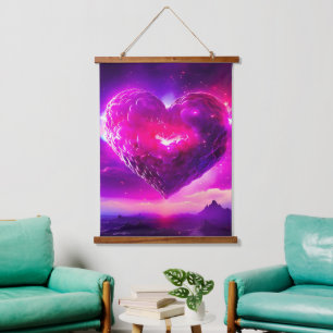 Nebula Stars Celestial Heart Romance Wandteppich Mit Holzrahmen