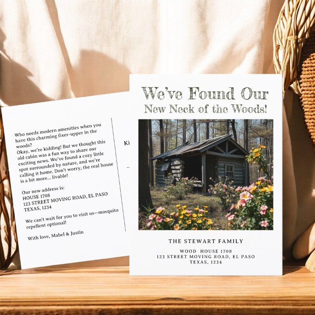 Neck des Waldes Foto neue Adresse Zuhause bewegen Ankündigungspostkarte (Neck of the woods photo new address home moving announcement postcard)