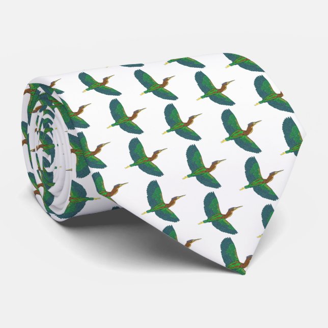 Neck Tie - Green Heron (weiß) Krawatte (Gerollt)