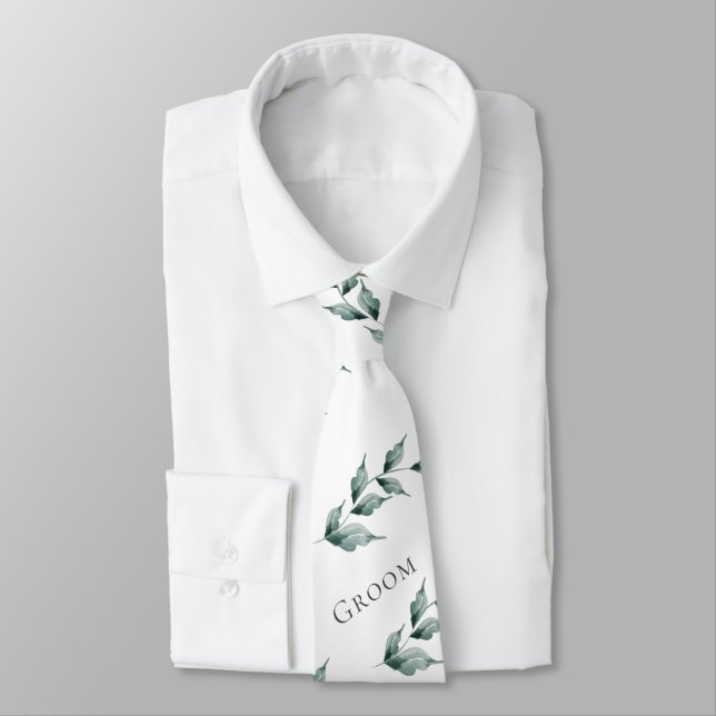 Neck Tie Groom | Grayed Jade Green Botanical Krawatte (Gebunden)
