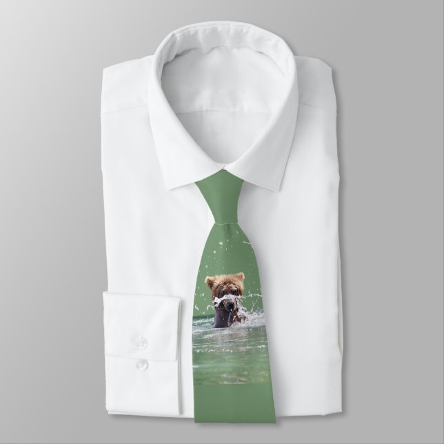 Neck Tie mit Grizzly Bärenkuppe Krawatte (Gebunden)