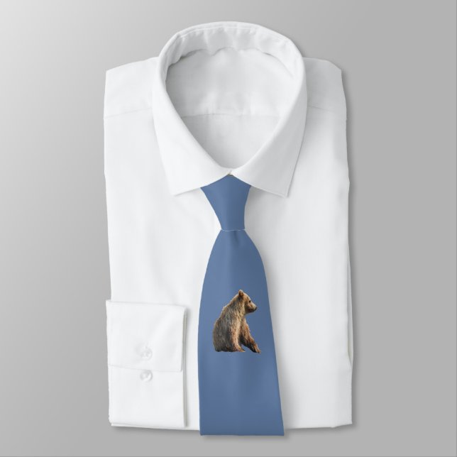 Neck Tie mit Grizzly Bärenkuppe Krawatte (Gebunden)
